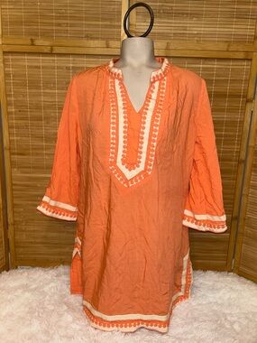 KEVIA - coral V Neck Shirt Blouse Tunic Top beach swim cover woman’s small NWT